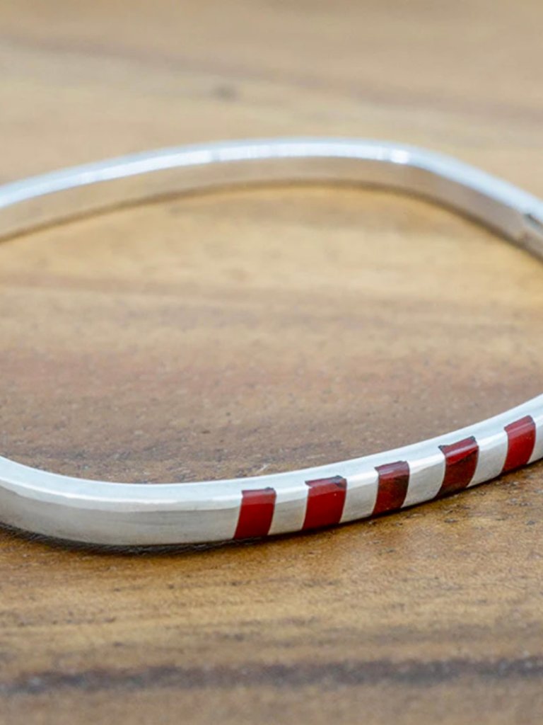 Hinged Bangle W/ Red Jasper Inlay